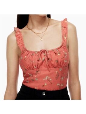 Wilfred Aritzia Spring Medley Red Boheme Linen Floral Bustier Tank Size S